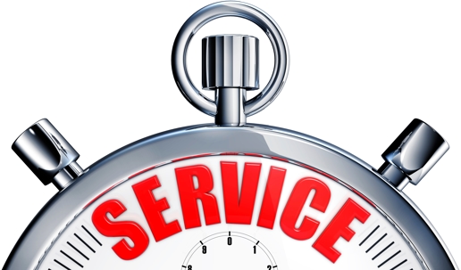 stop watch with the word service in red